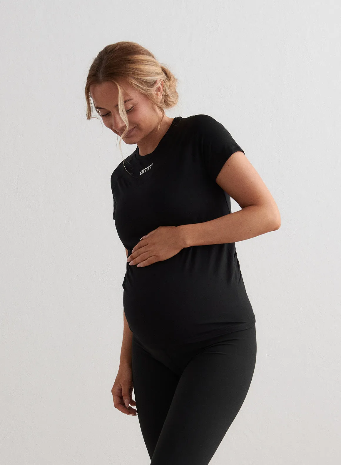 Black Soft Basic Maternity Short Sleeve Day-to-Night Look