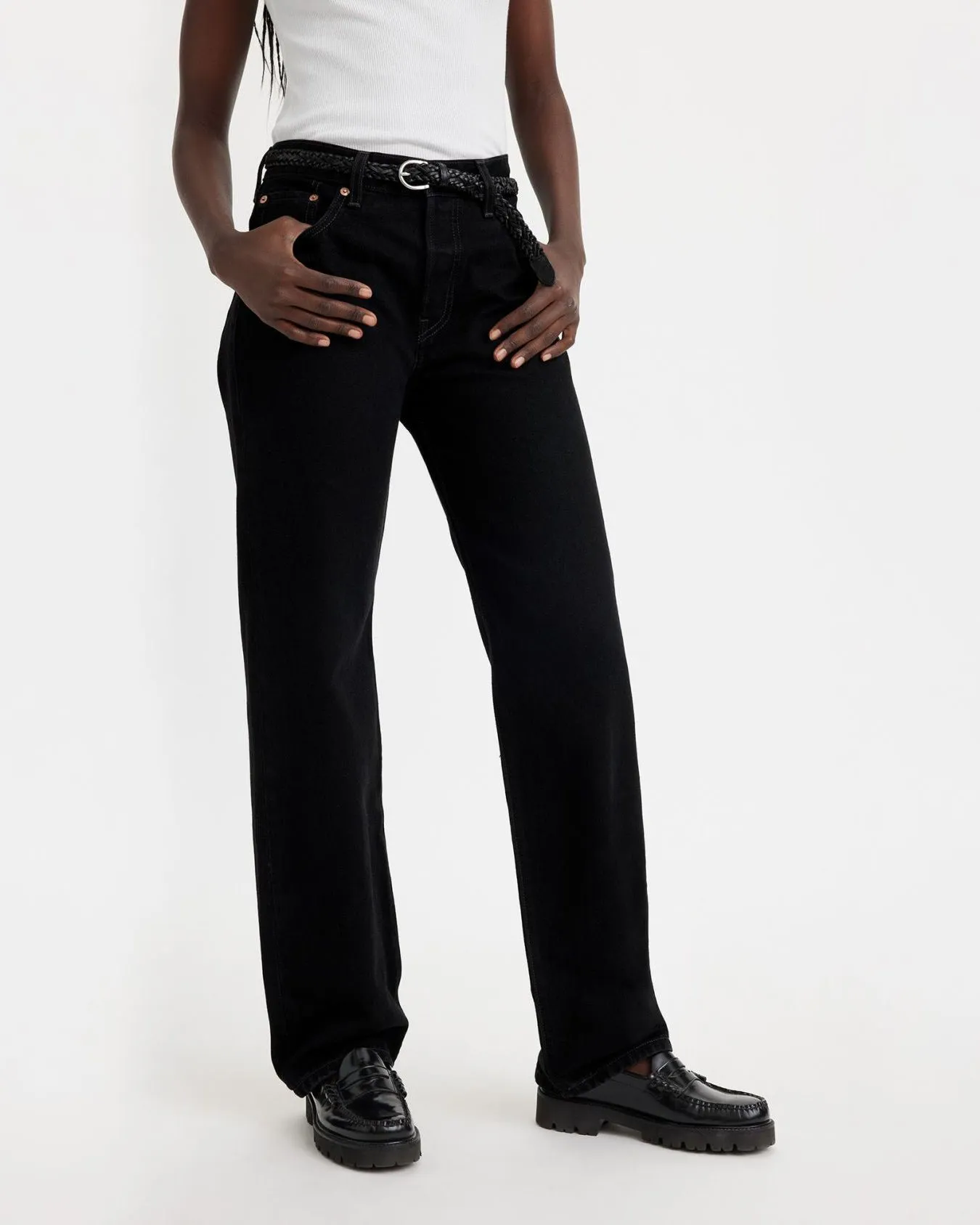 Levi's? Womens 501 90's Relaxed Straight Fit Jeans - Rinsed Blacktop Selvedge Detailing