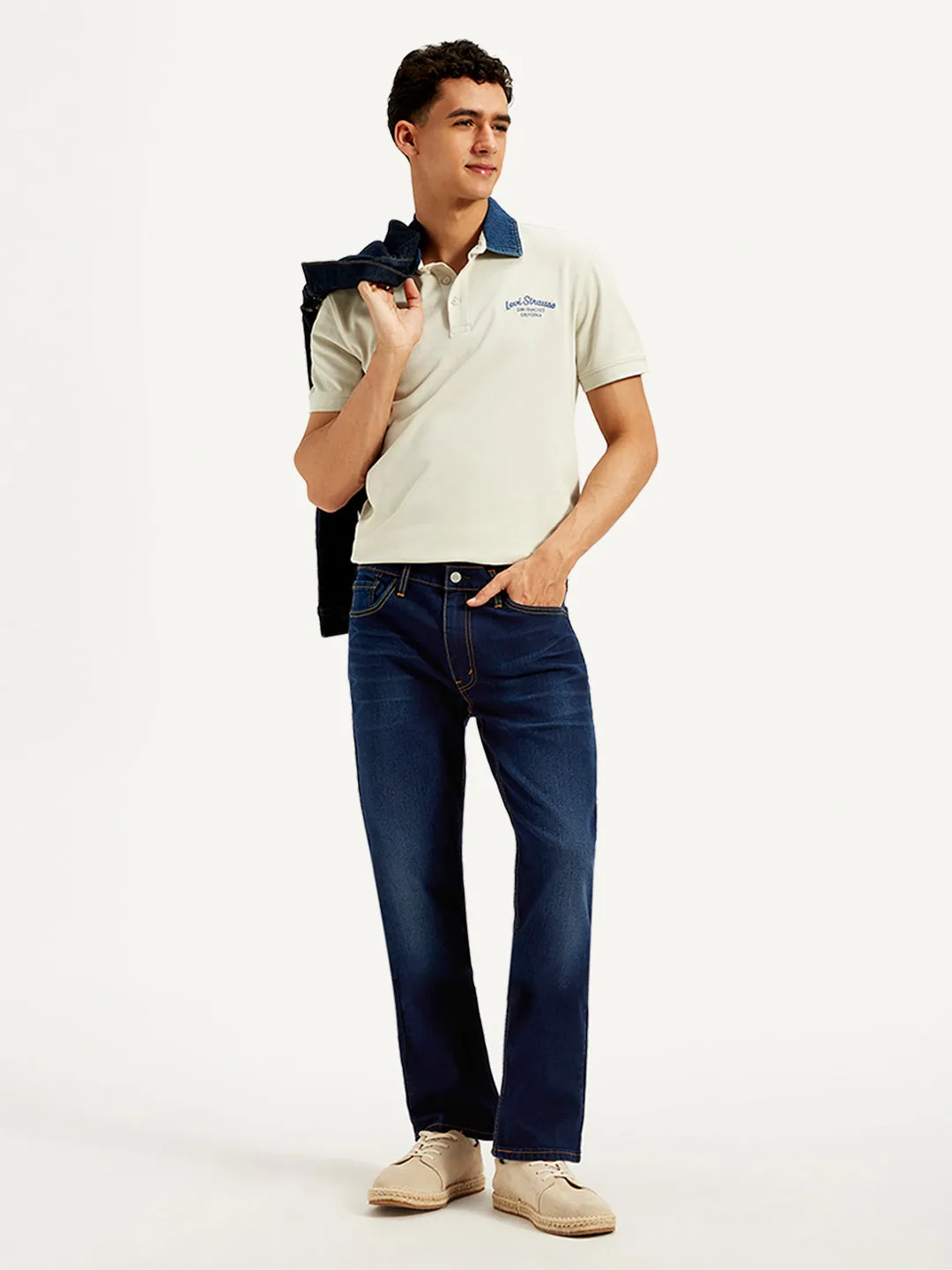 Anti Slip Waistband Smart Fit Men's 513 Navy Blue Slim Straight Fit Mid Rise Jeans