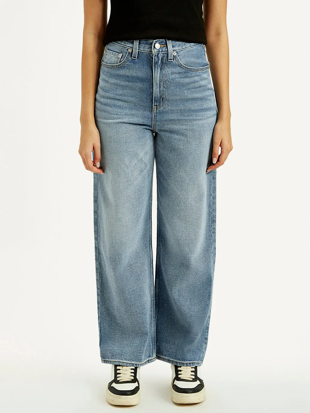 Elegant Formal Women's Light Indigo Loose Fit High Rise Jeans