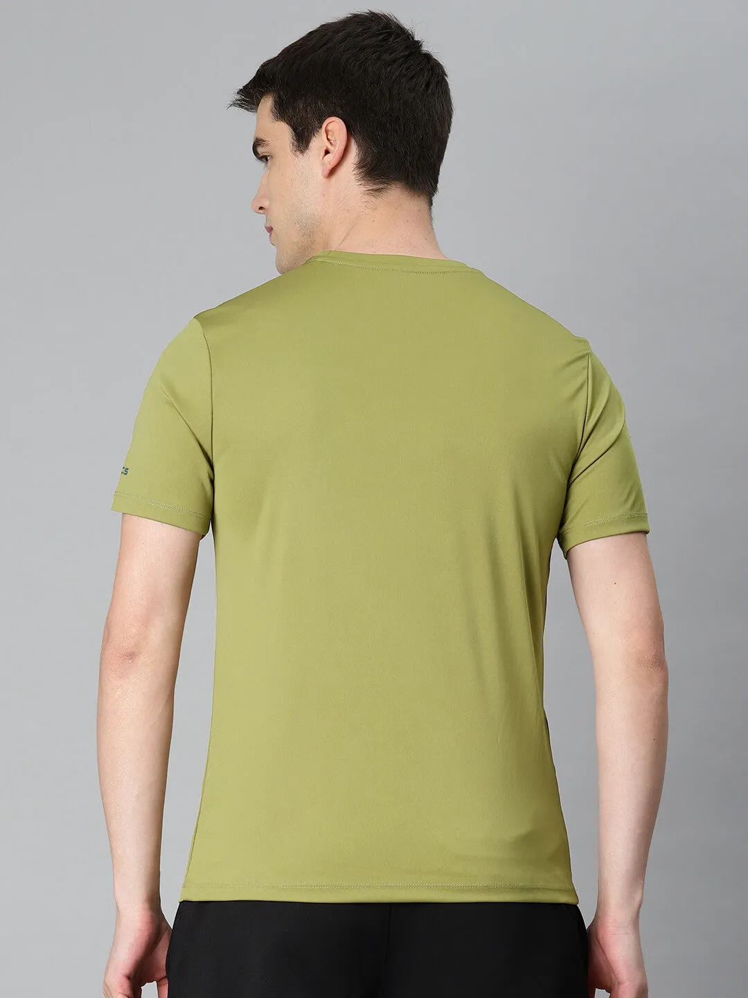 QuickDry Construction Glitter Fit Alcis Men Olive Green Printed Anti Static Slim Fit Sports T-shirt