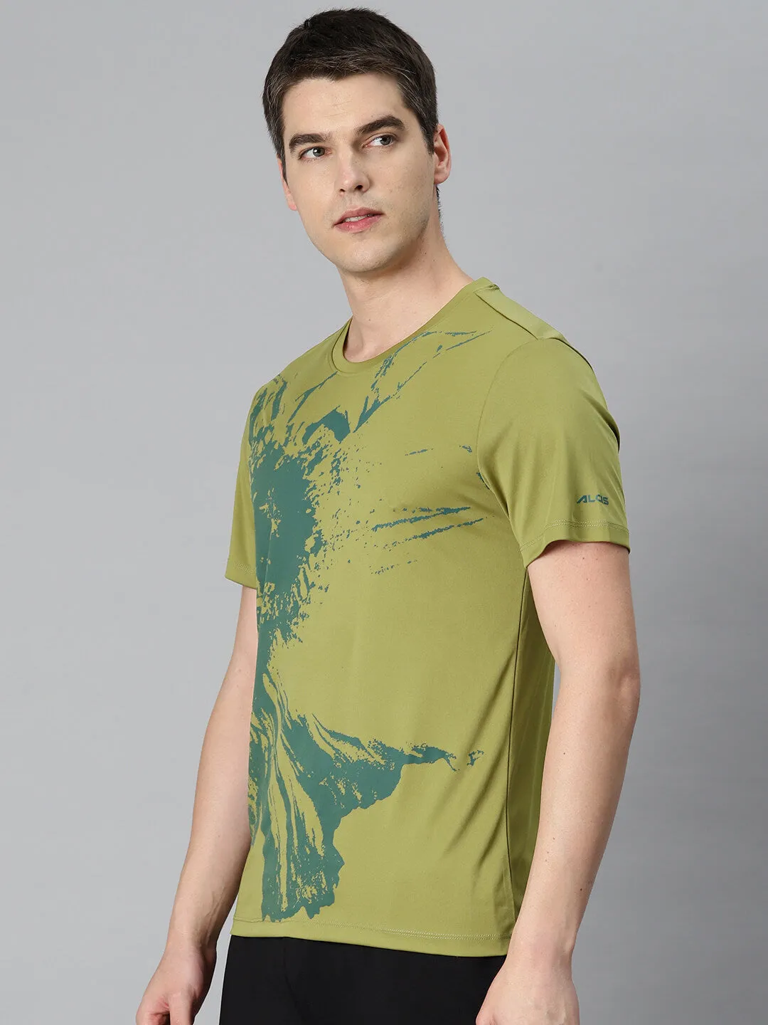 Star Fit Craft Edge Alcis Men Olive Green Printed Anti Static Slim Fit Sports T-shirt