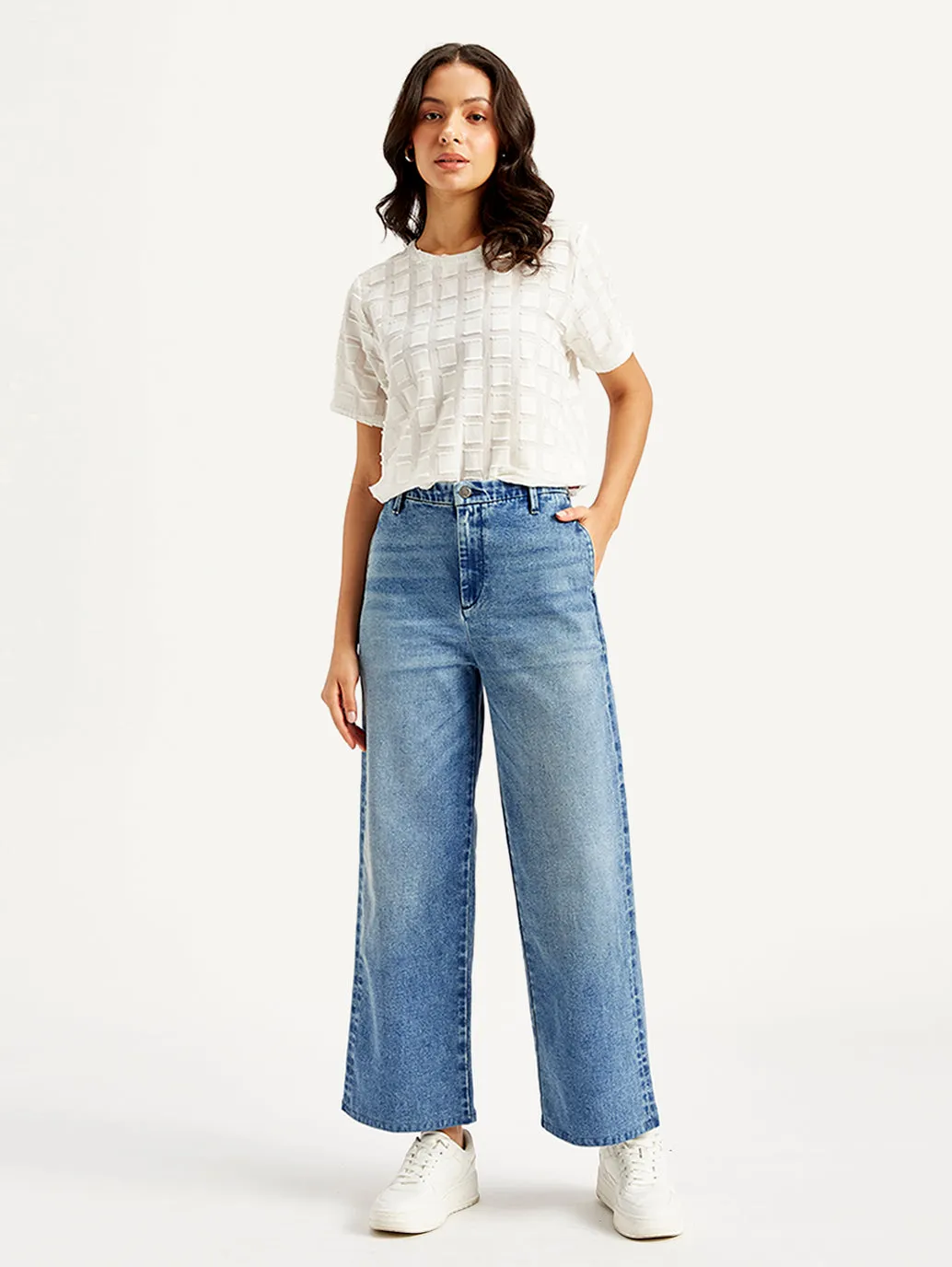 Women's Redloop Blue Mile High Wide Leg Fit High Rise Jeans Affordable Unisex Wear Breathable Minimalist
