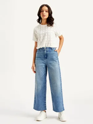 Street Mood Women's Redloop Blue Mile High Wide Leg Fit High Rise Jeans
