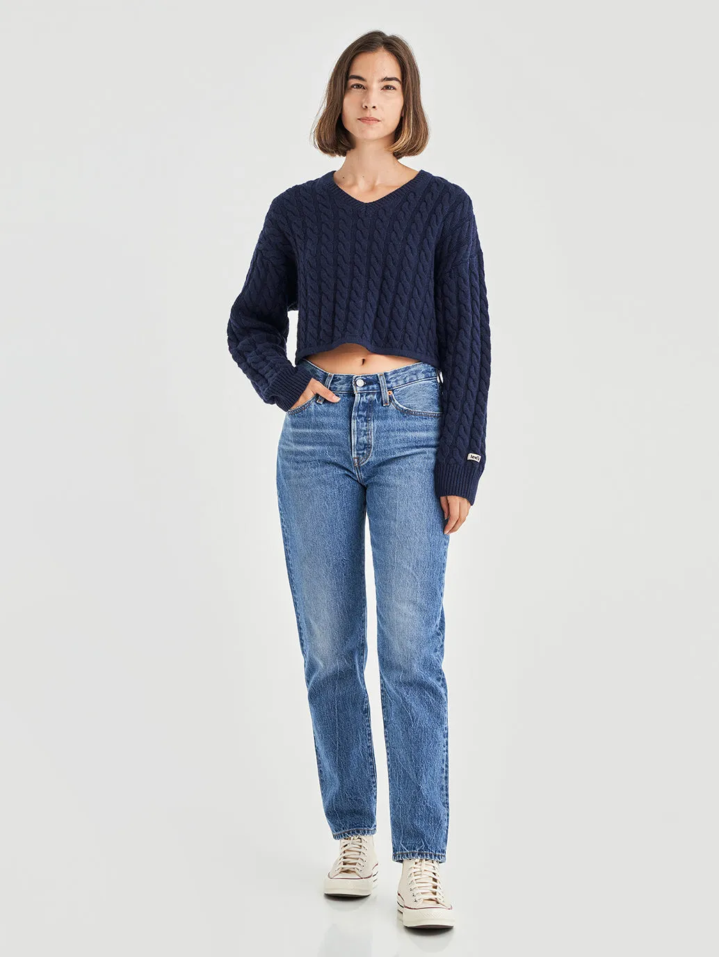 Women's 501'81 Blue Straight Fit High Rise Jeans Advanced Stretch Recovery Sunny Vibes Office Wear