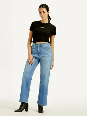 Women's Blue Ribcage Straight Fit High Rise Jeans Core Style