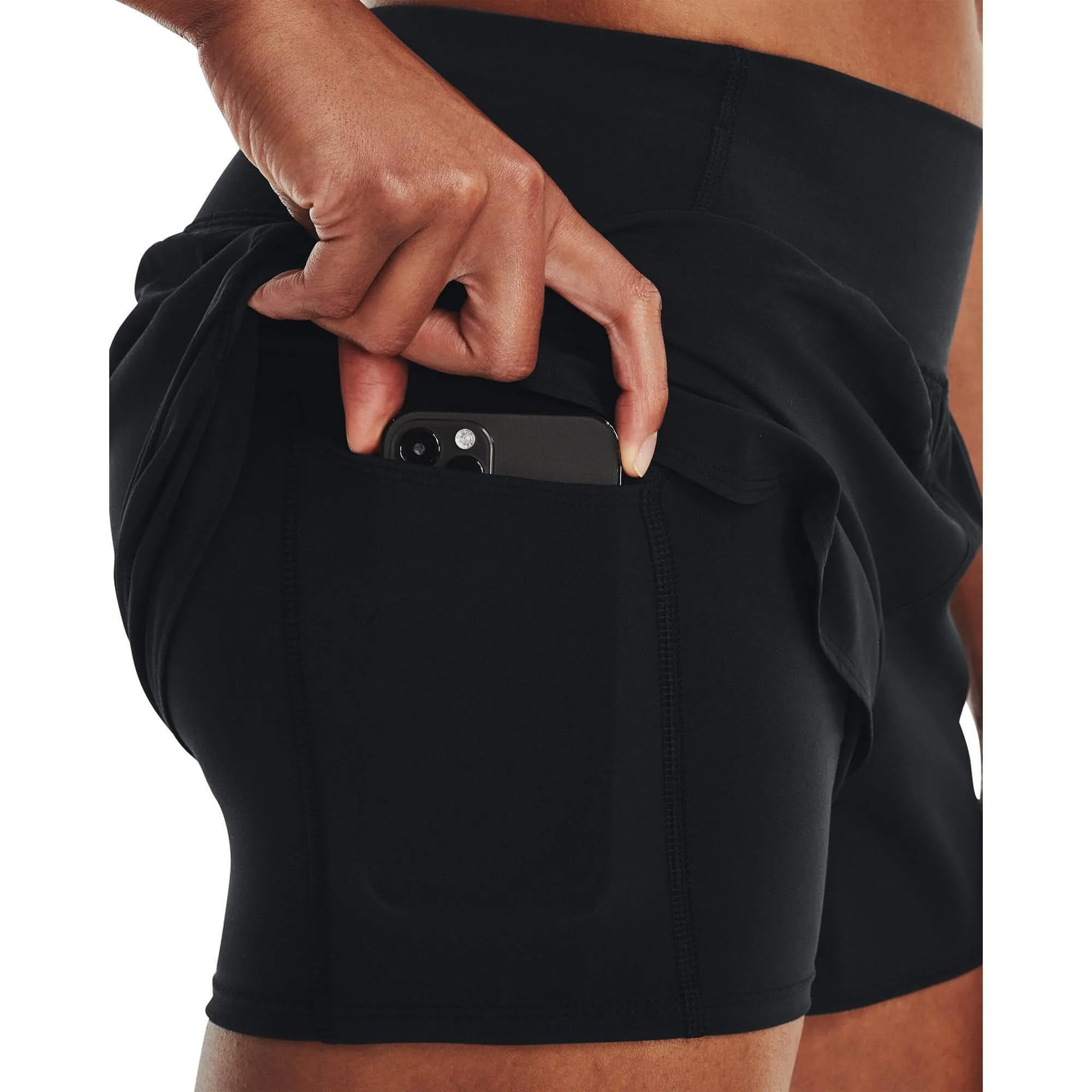 Temperature Regulating Blend Low Profile Waistband Under Armour Flex Woven 2 In 1 Womens Training Shorts - Black