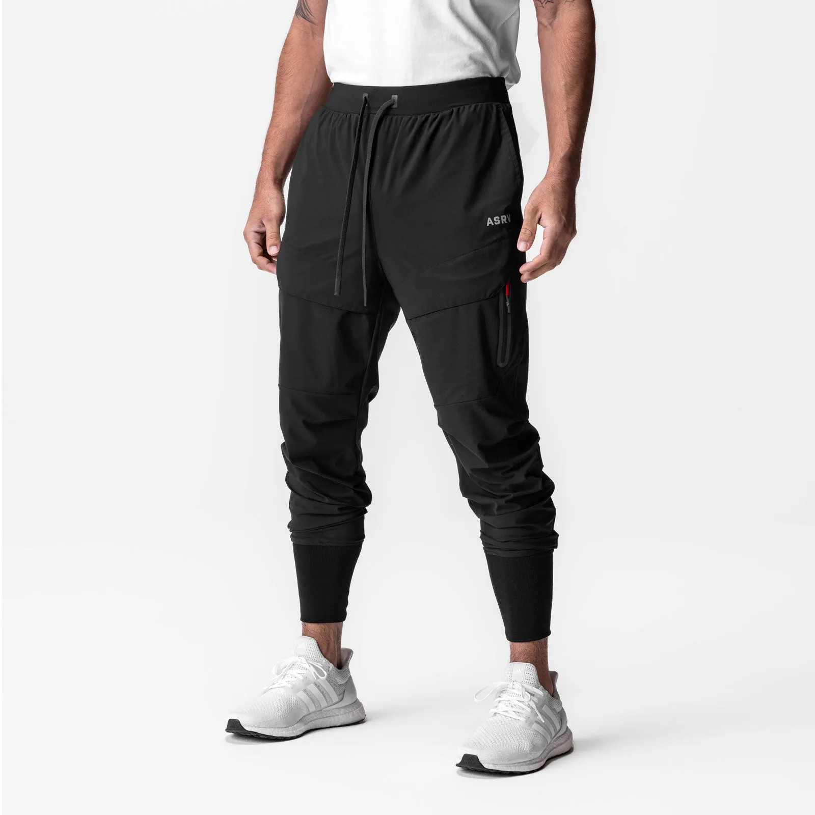 0690. Tetra-Lite? Tech High Rib Jogger - Black Stretchy Material All weather