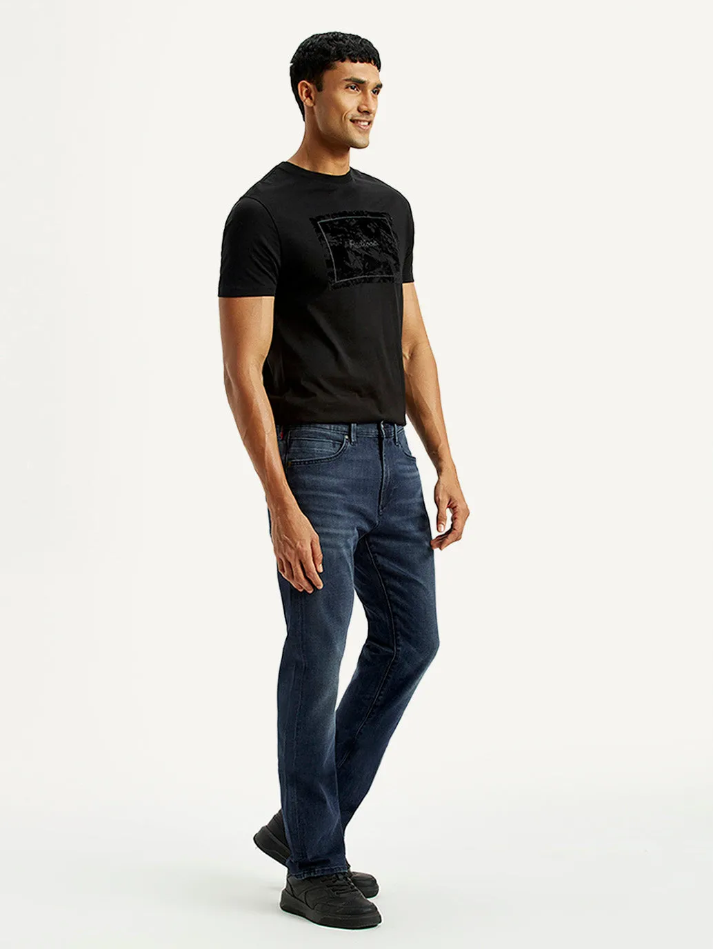 Men's Redloop 513 Dark Indigo Slim Straight Fit Mid Rise Jeans Student Outfit Work Ready