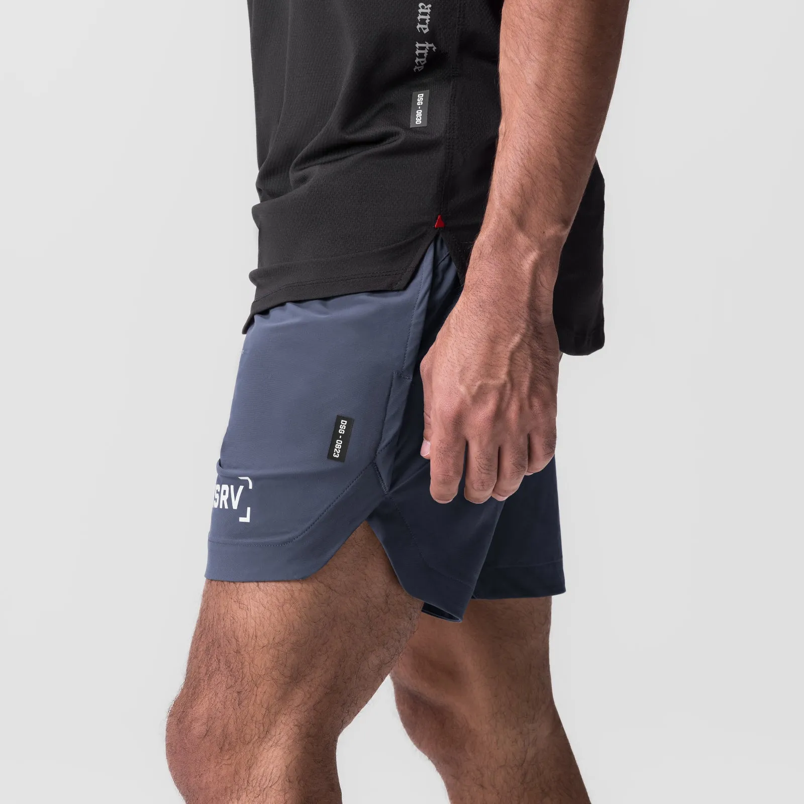 0823. Tetra-Lite? 7" Linerless Short - Navy "Bracket" Double Layered Construction