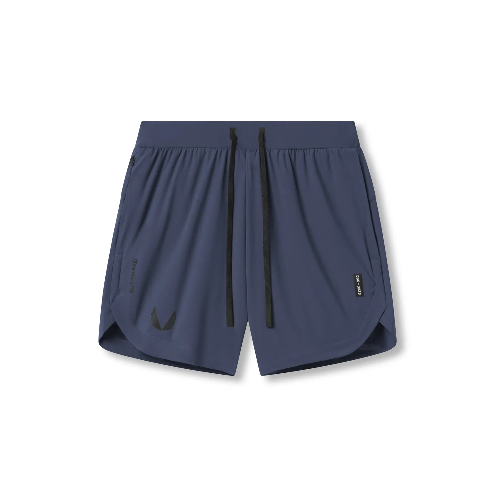 0823. Tetra-Lite? 7" Linerless Short - Navy "Wings" maternity option Fade Resistant Dye