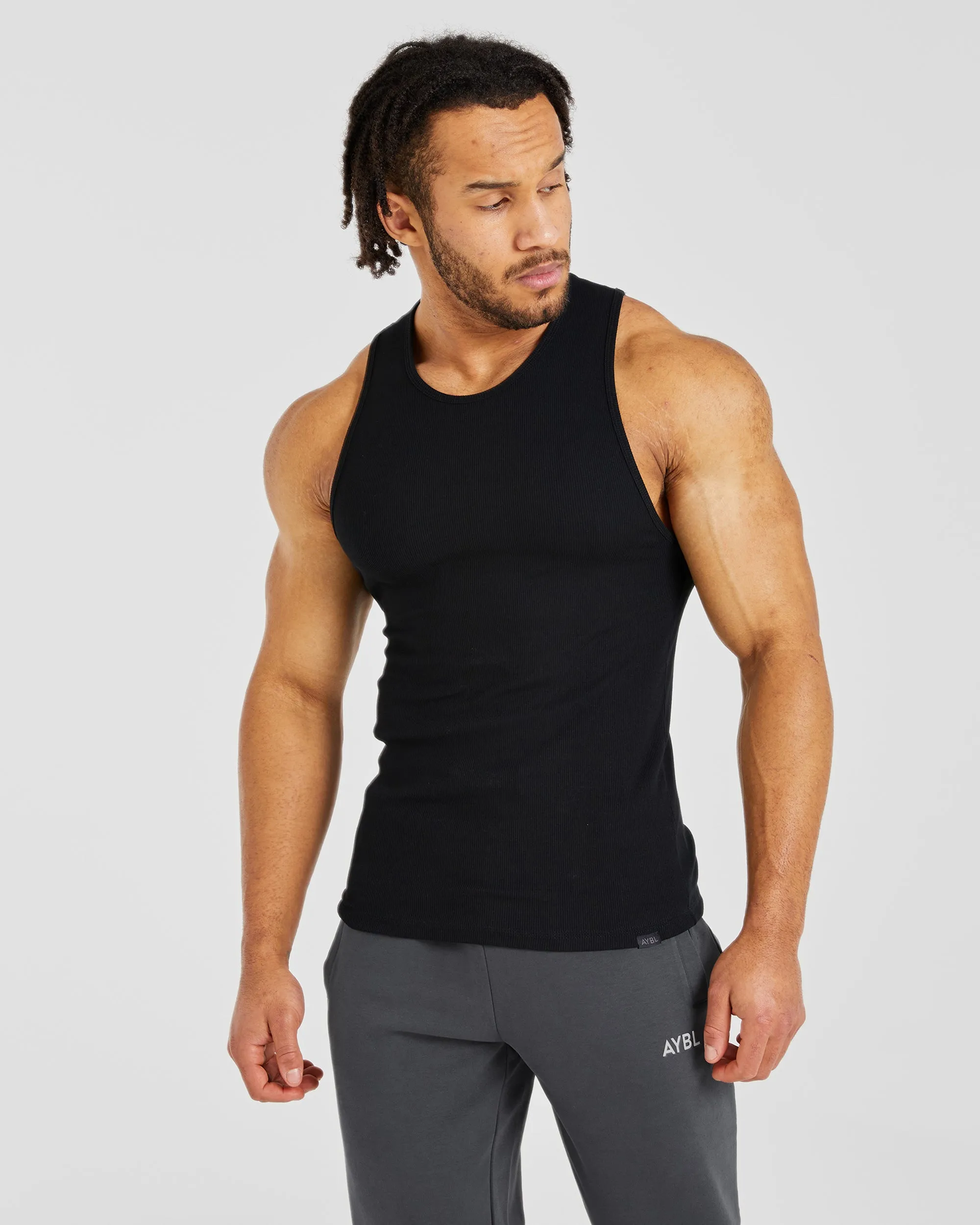 StainResistantCoating Essential Ribbed Tank - Black Breathable knit