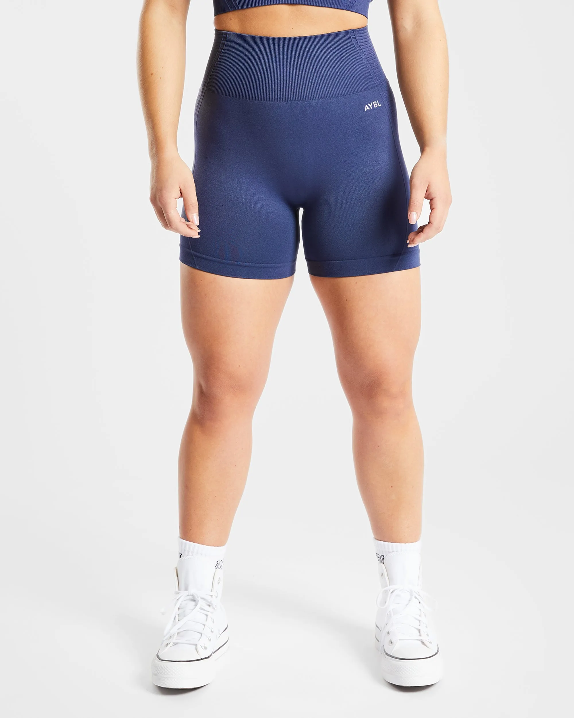 Retro Style Wedding Gift Sweat Wicking Lining Balance V2 Seamless Shorts - Navy Blue