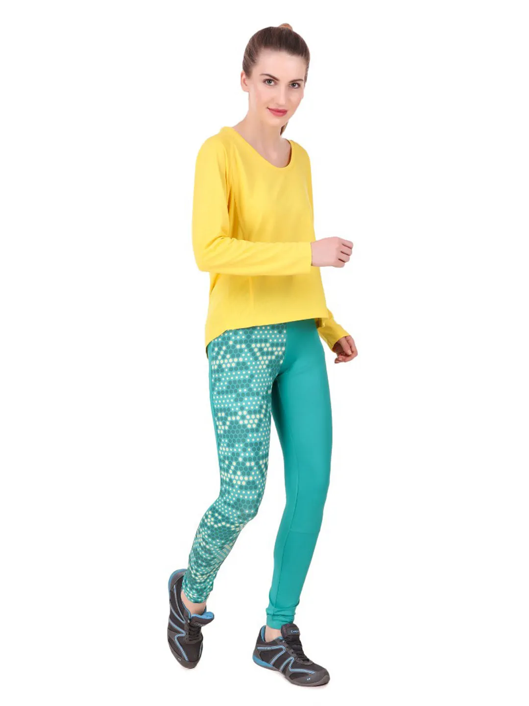 Alcis Womens Printed Green Legging AKTRWLG1300328 Ergonomic Fit For Kids Rib Knit