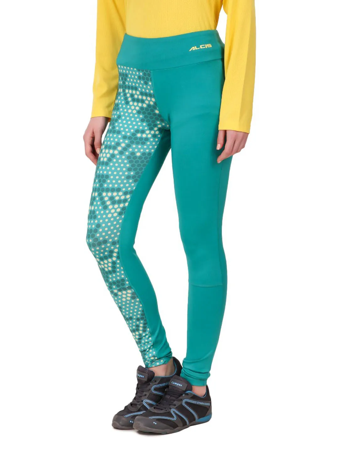 Alcis Womens Printed Green Legging AKTRWLG1300328 Sporty Vibe Quick Dry Weekend Trip