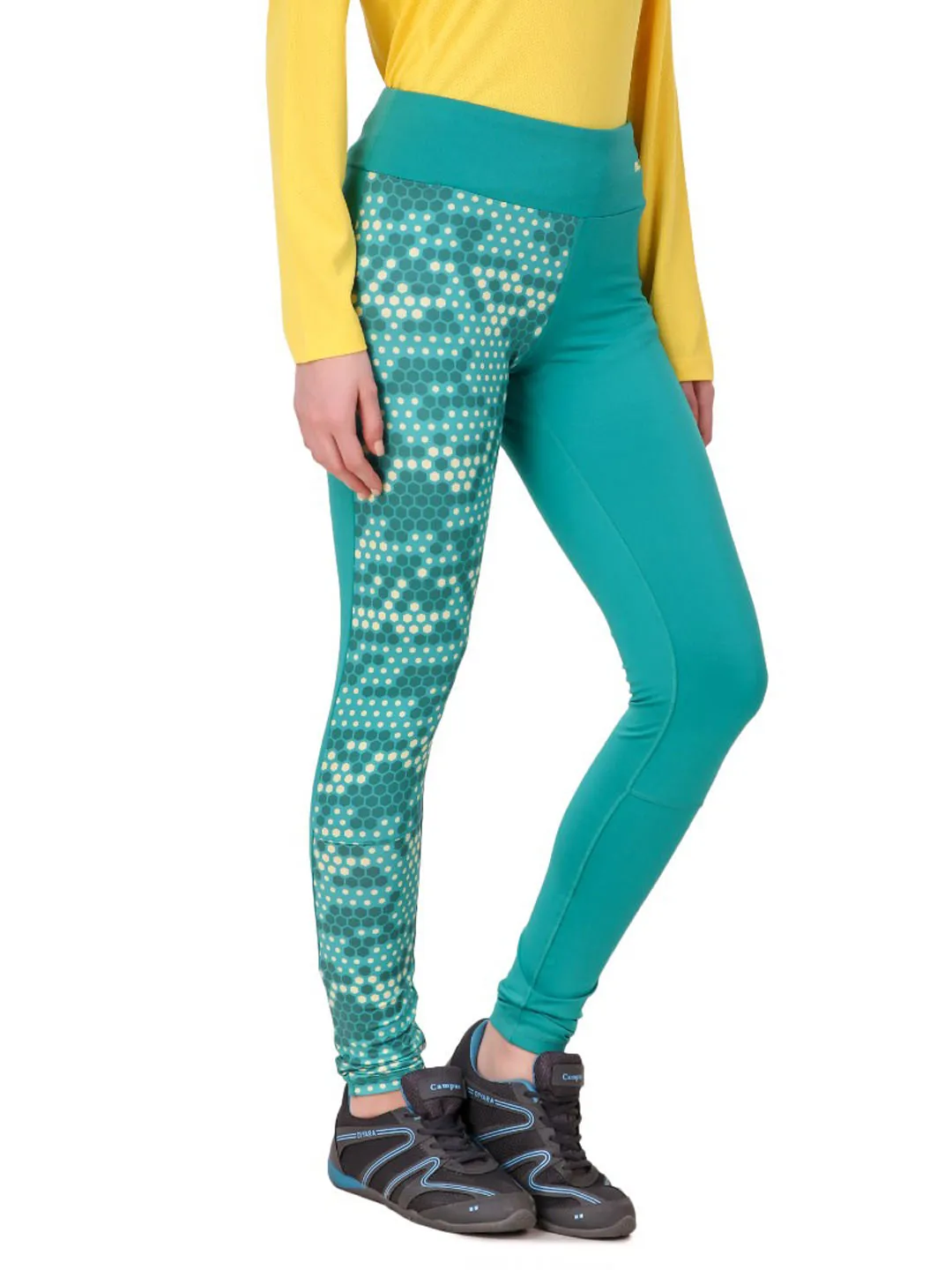 Alcis Womens Printed Green Legging AKTRWLG1300328 Dry Fit Minimalist Style Dance Practice