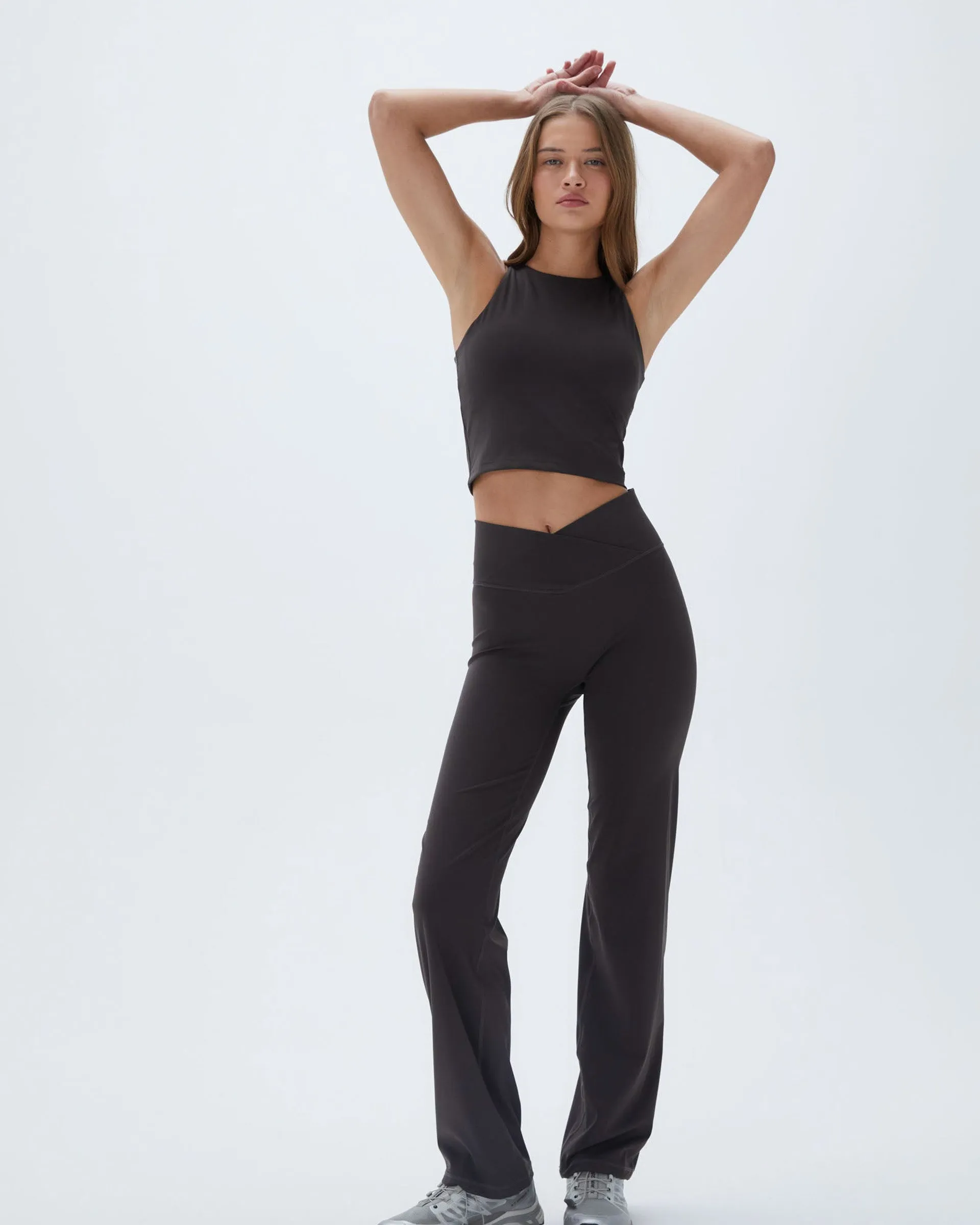 Wrap Over Yoga Pant - Coffee Bean Squat Proof Indoor Exercise