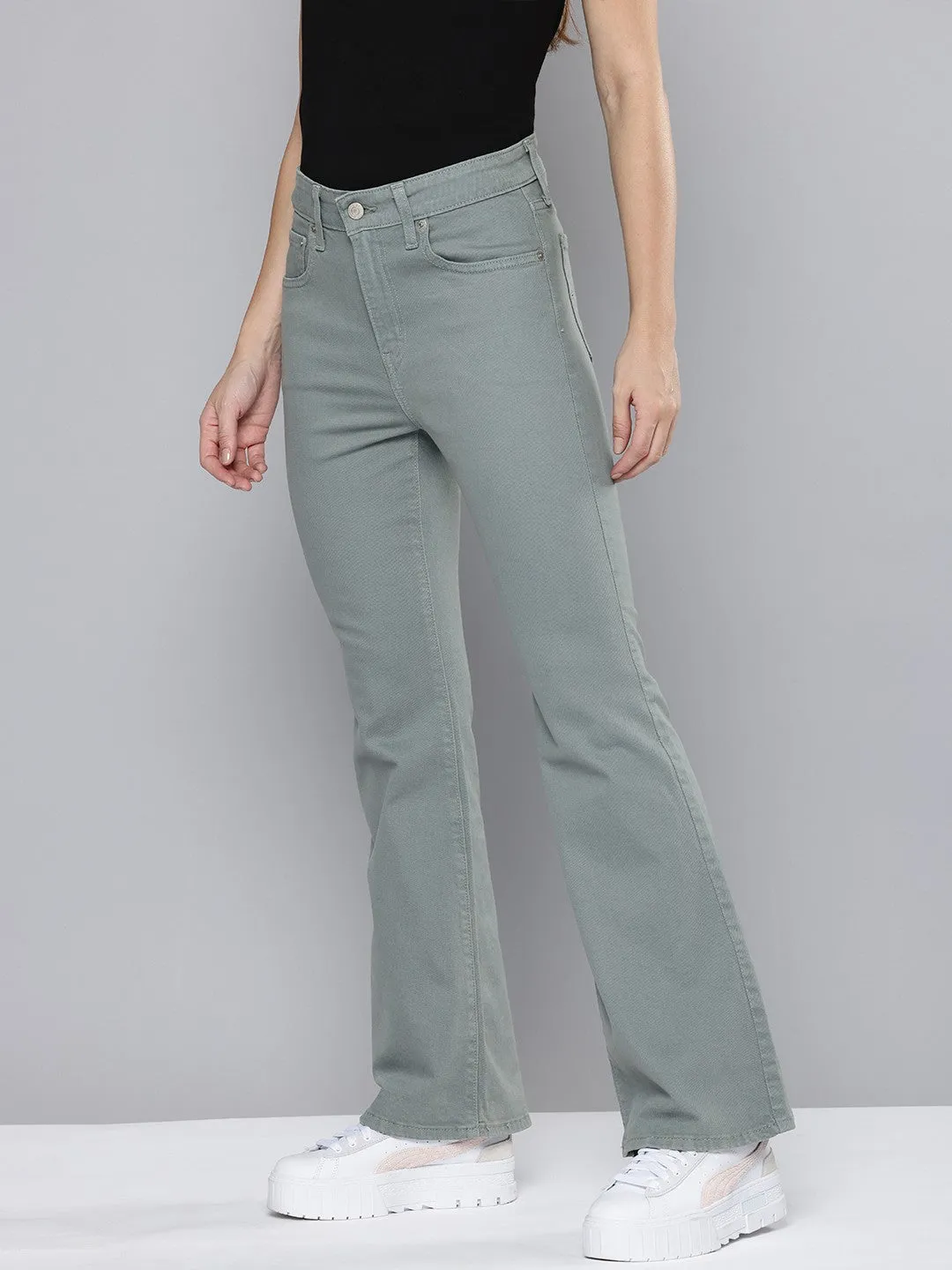 Women's 726 Grey Flared Fit Mid Rise Jeans Flexible Style Balanced Piece