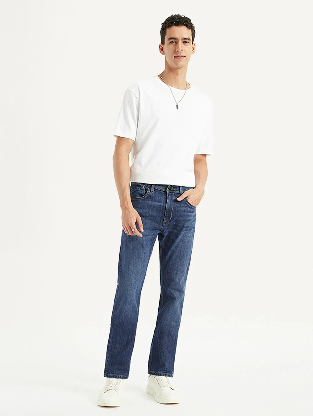 Men's 513 Dark Blue Slim Straight Fit Mid Rise Jeans Stylish Vibes