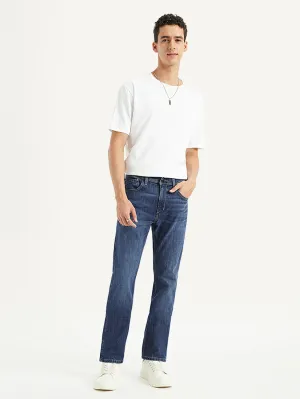 Men's 513 Dark Blue Slim Straight Fit Mid Rise Jeans Stylish Vibes
