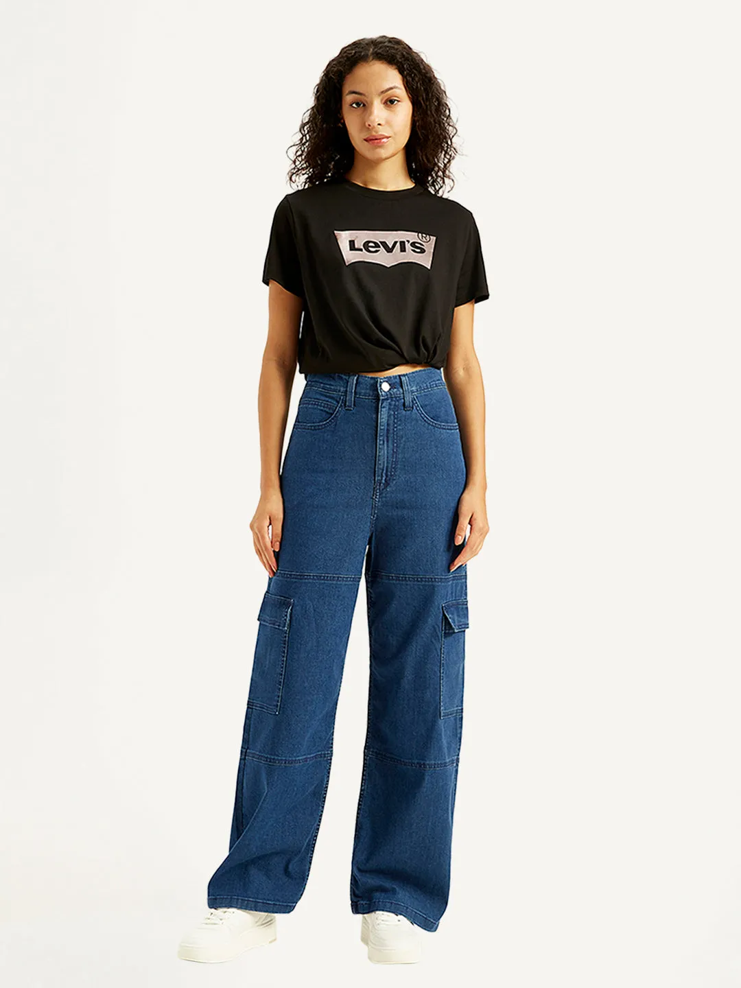 Flexible Fabric Women's Blue Baggy Fit High Rise Jeans