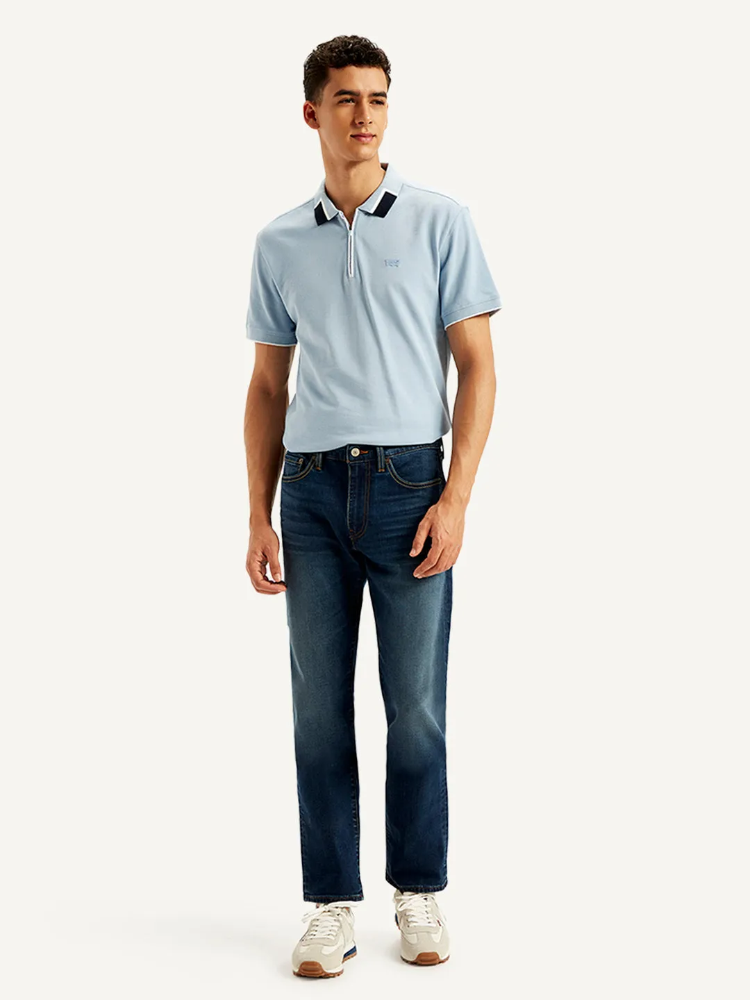 Casual Student Outfit Men's 511 Navy Blue Slim Fit Mid Rise Jeans