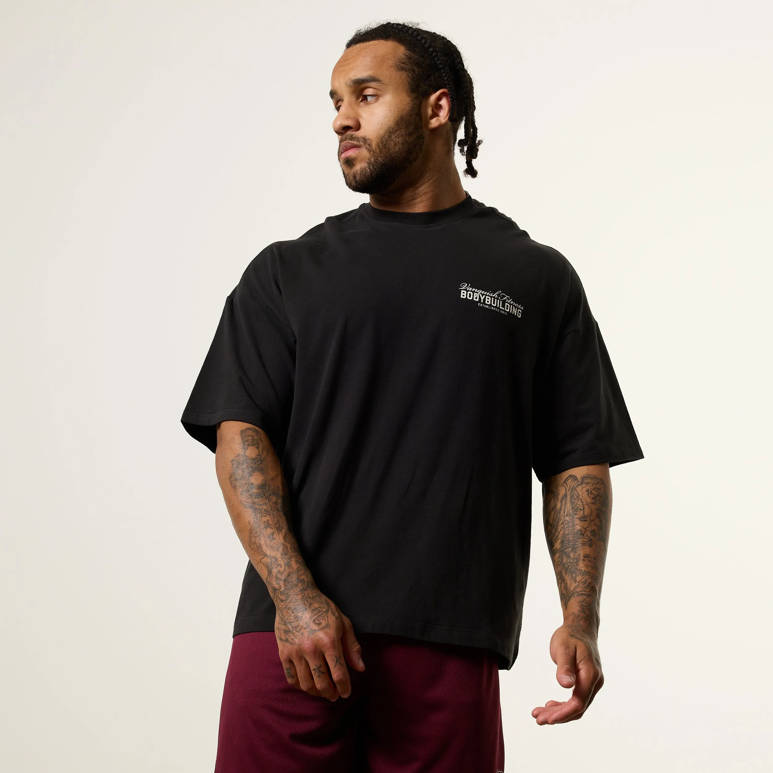 Vanquish Bodybuilding Black Oversized Boxy T Shirt Leather combination