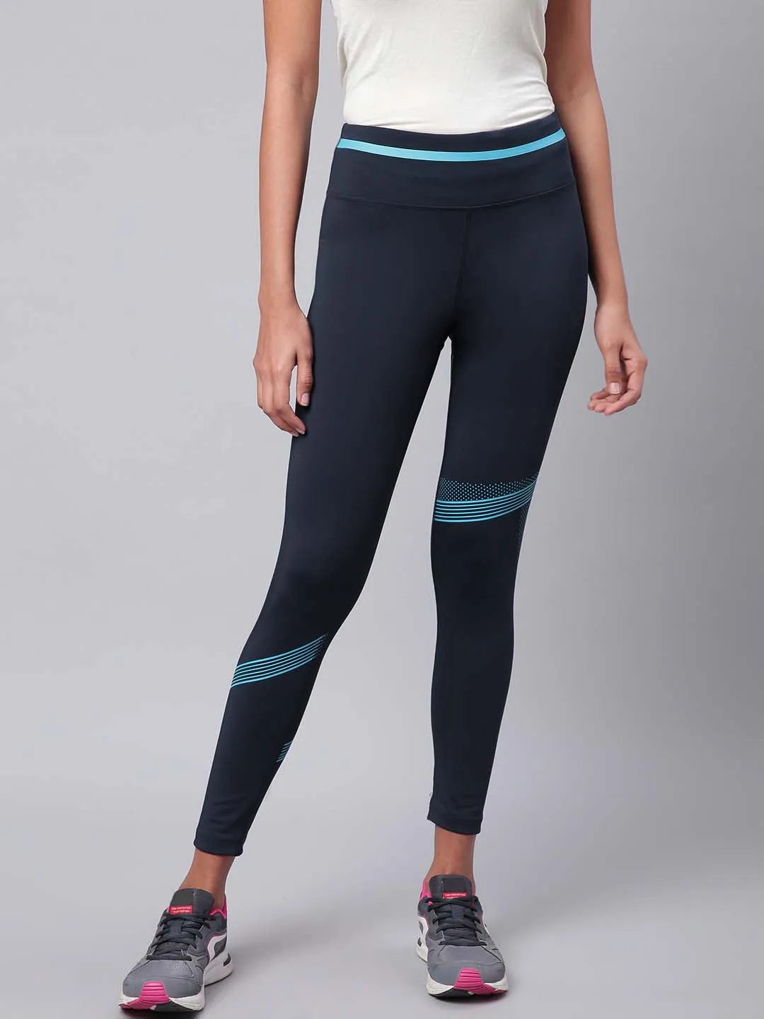 Alcis Women Navy Solid Training Tights Loose Fit Plus Size All Fitwear