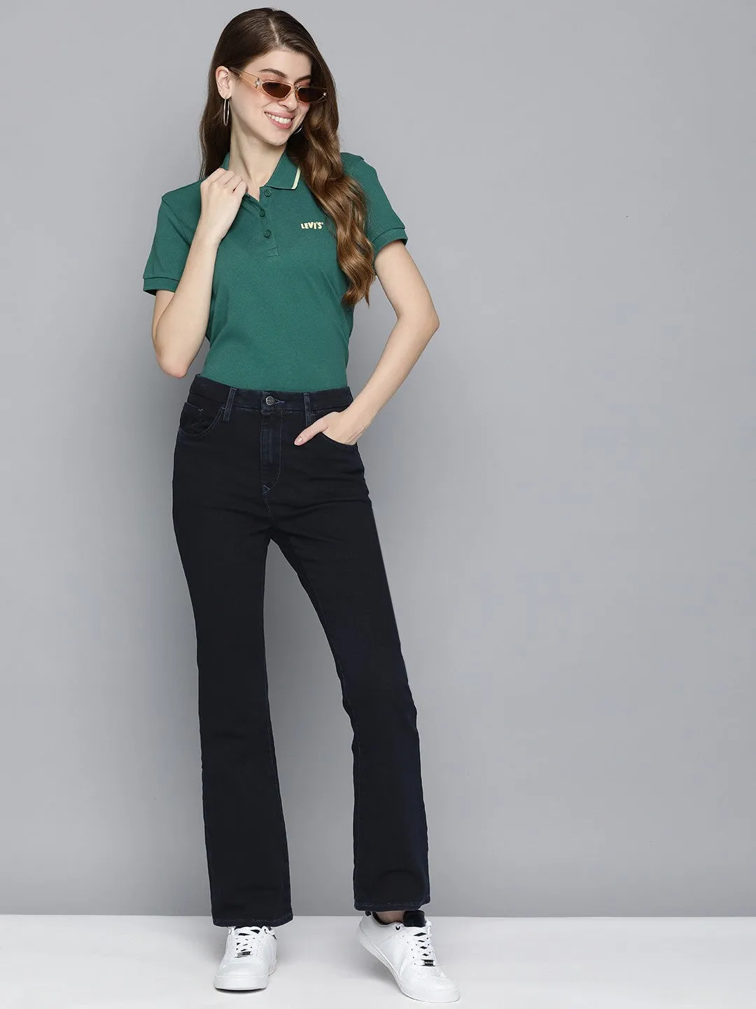 Women's Redloop 725 Navy Blue Flared Fit Mid Rise Jeans Casual Classic
