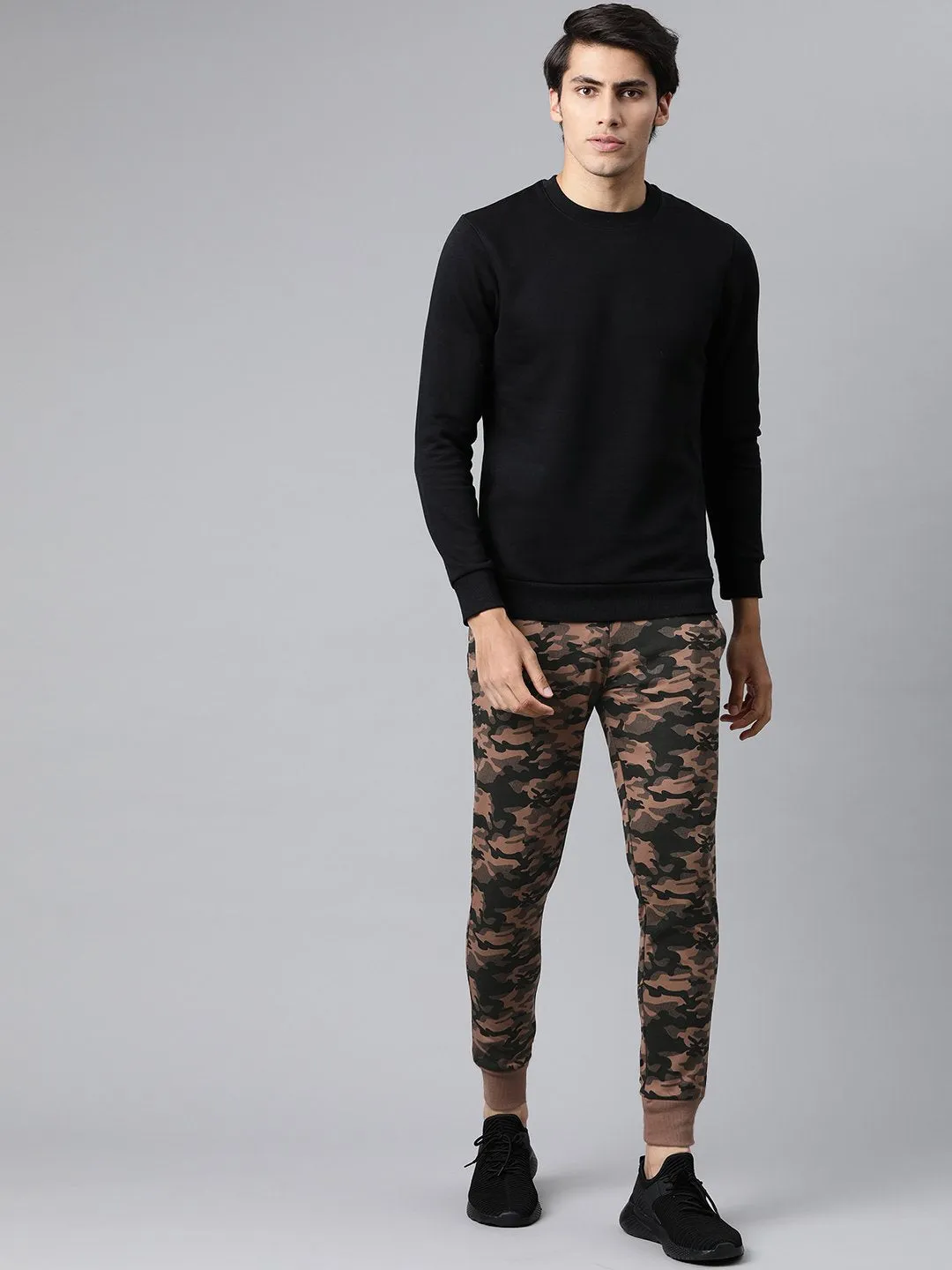 ReinforcedStitching Simple Silhouette Alcis Men Brown & Black Camouflage Print Joggers