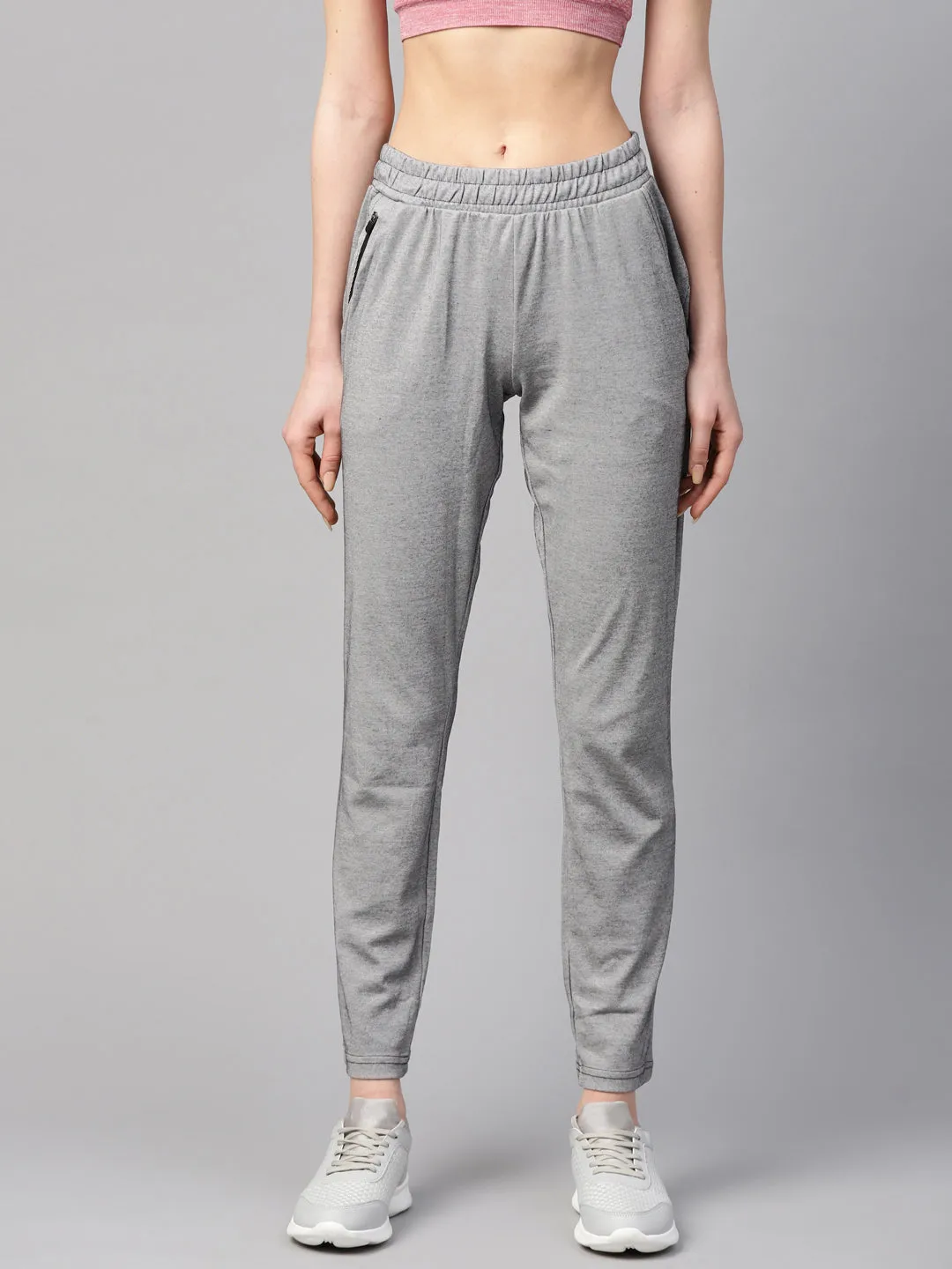 Alcis Women Grey Melange Solid Slim Fit Track Pants Relaxed Waist Daily Motion