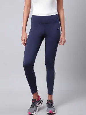 Stretch Fit For Teens Alcis Women Navy Blue Solid Secure Fit Cropped Training Tights