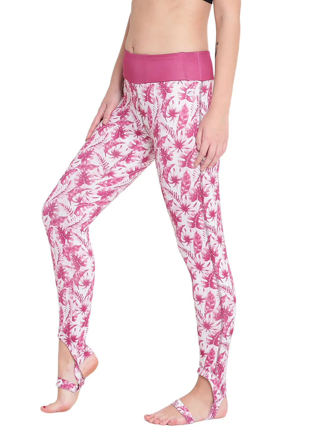 Alcis Women Pink and White Tights Eco Friendly Fabric