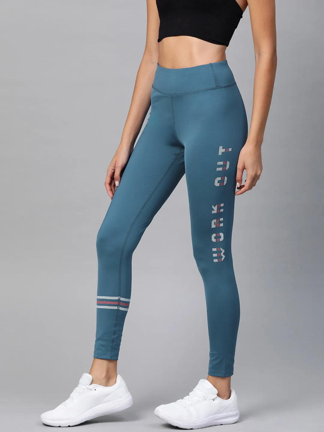 Winter Sports For Men Alcis Women Teal Blue Printed Detail Cropped Tights