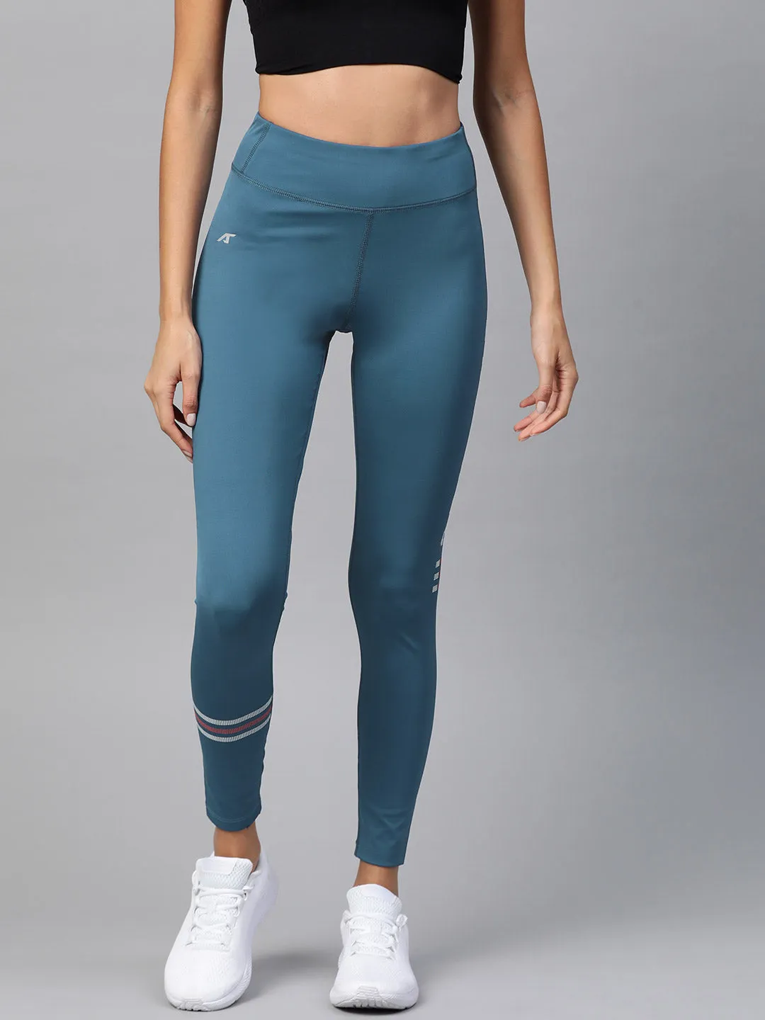 Alcis Women Teal Blue Printed Detail Cropped Tights Slim Style