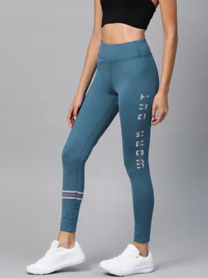 Winter Sports For Men Alcis Women Teal Blue Printed Detail Cropped Tights