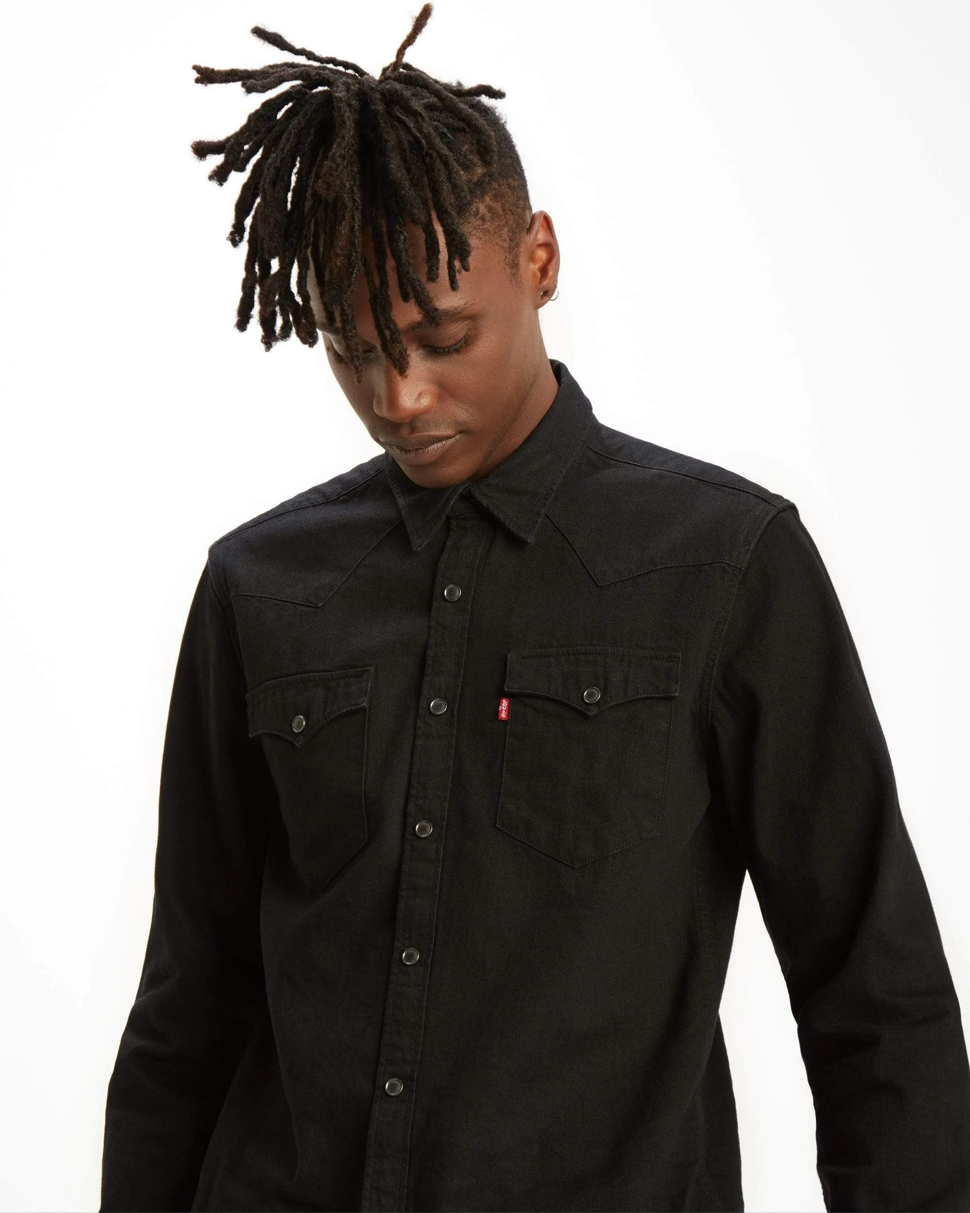 Levi's? Barstow Western Standard Shirt - Marble Black Denim Rinse Smart Basic Travel Light