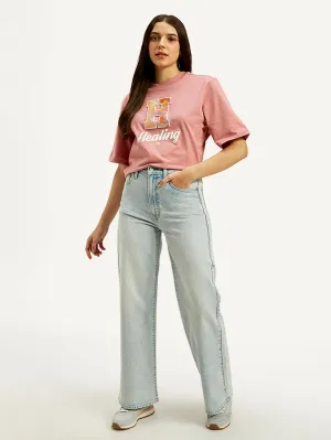 Loose Modern Minimalist Women's Light Blue Ribcage Bell Bottom Wide Leg Fit High Rise Jeans