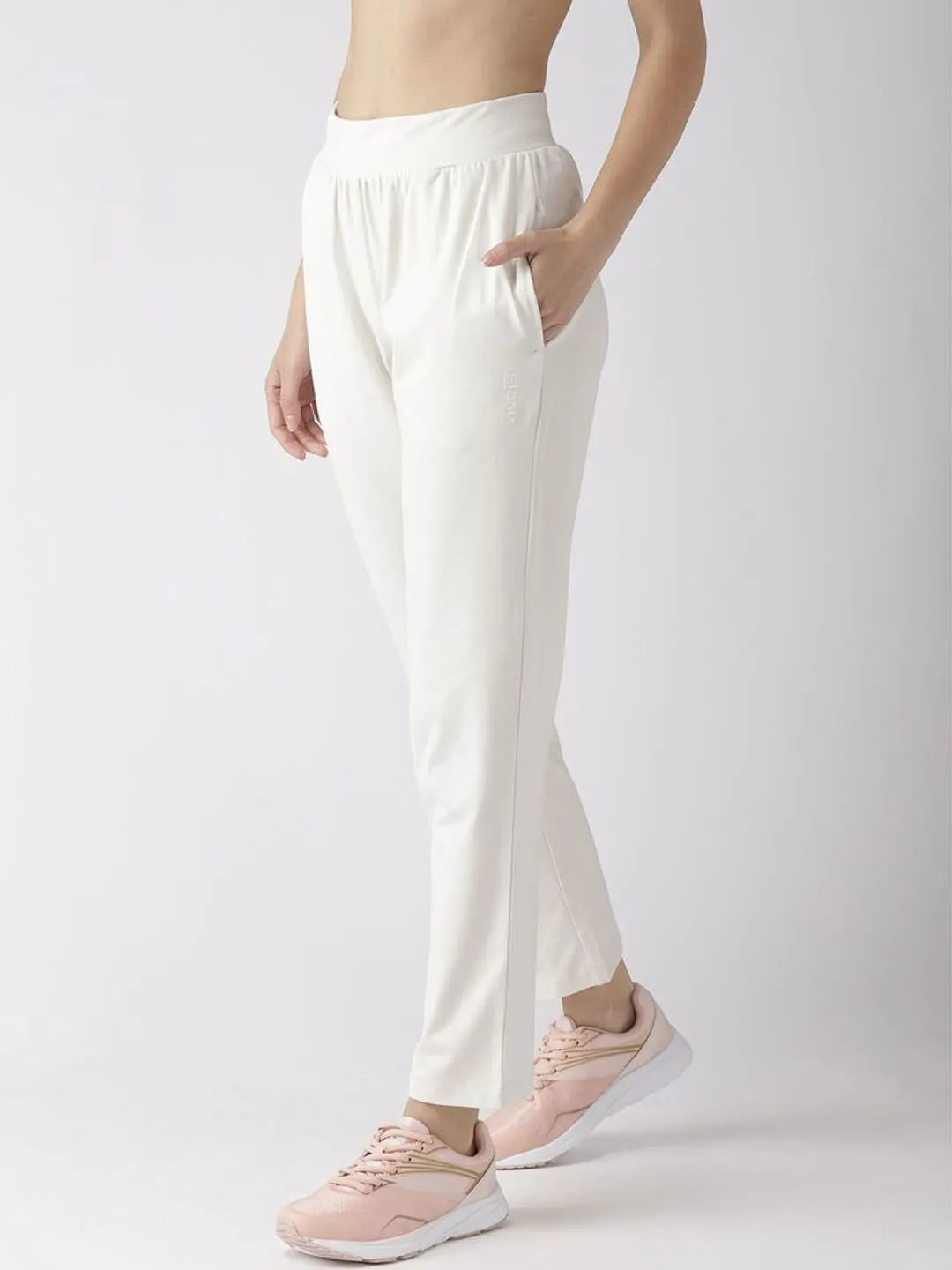 Alcis Women Solid Off-White Track Pants LightweightComfort SnagFreeFabric