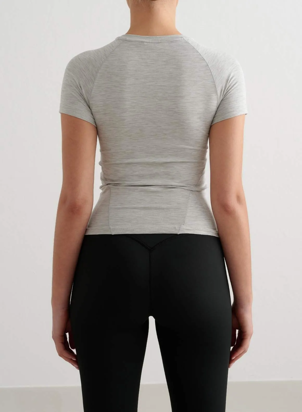 No Slip Shoulder Design Preppy Grey Melange Soft Basic Short Sleeve
