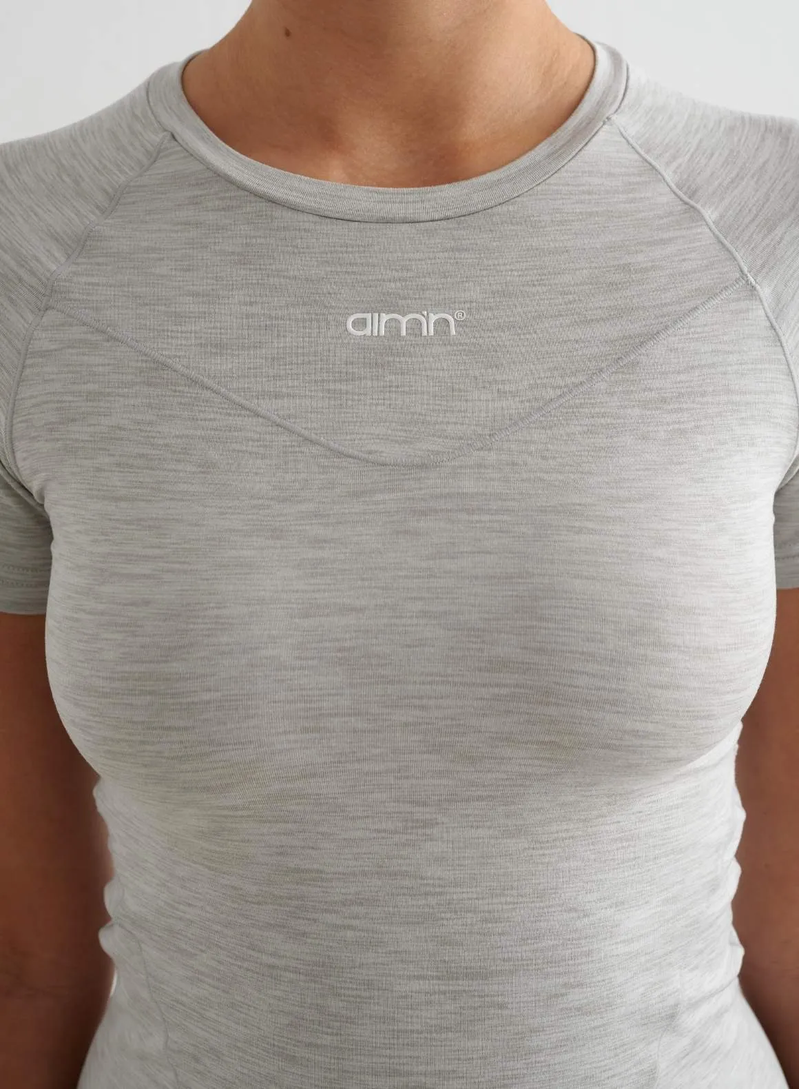 Autumn Wear Thermoregulating Fabric Grey Melange Soft Basic Short Sleeve