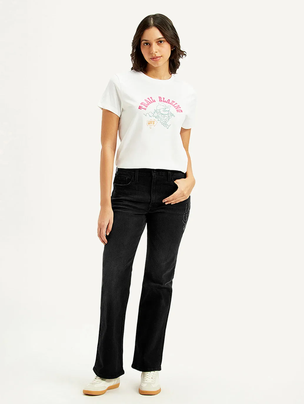 Women's Black Wedgie Bootcut Fit Mid Rise Jeans Modern Couple Look Lightweight Earthy Nature Lover