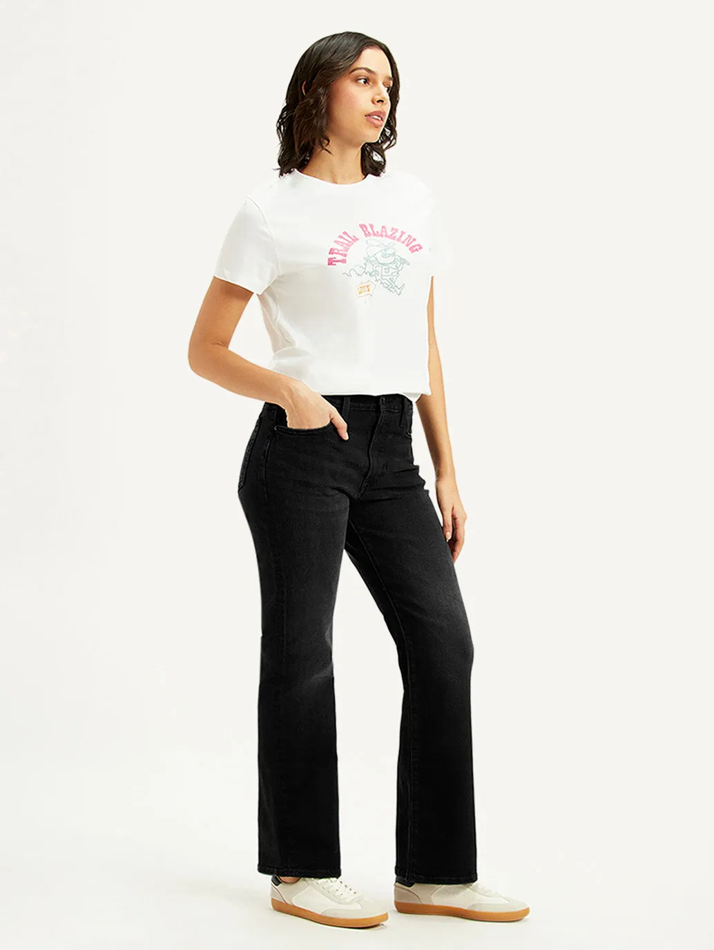 Women's Black Wedgie Bootcut Fit Mid Rise Jeans Smooth Loose Versatile Seasonal Wardrobe
