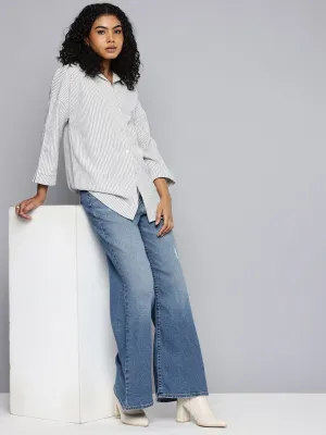 Low Maintenance Denim Women's Blue Ribcage Bell Bottom Wide Leg Fit High Rise Jeans