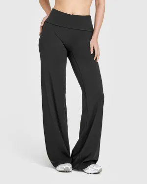 Comfort Elastic Waistband SoftMotion? Fold Over Straight Leg Bottoms | Soft Black clean look