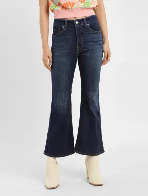 Women's 726 Blue Flared Fit Mid Rise Jeans Modern Casual Distressed Detailing