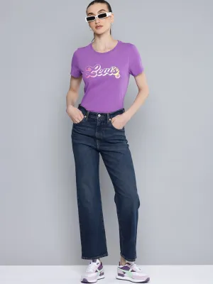 Women's Blue Ribcage Straight Ankle Fit Mid Rise Jeans Stretch Denim Technology