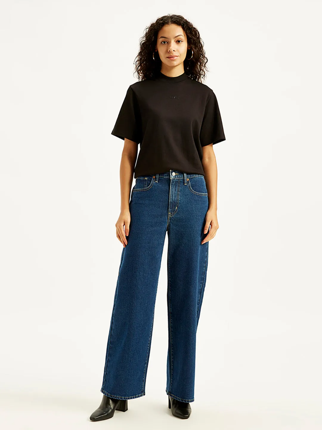 Relaxed Style Work Ready Outdoor Enthusiast Women's Navy Blue Wide Leg Fit High Rise Jeans