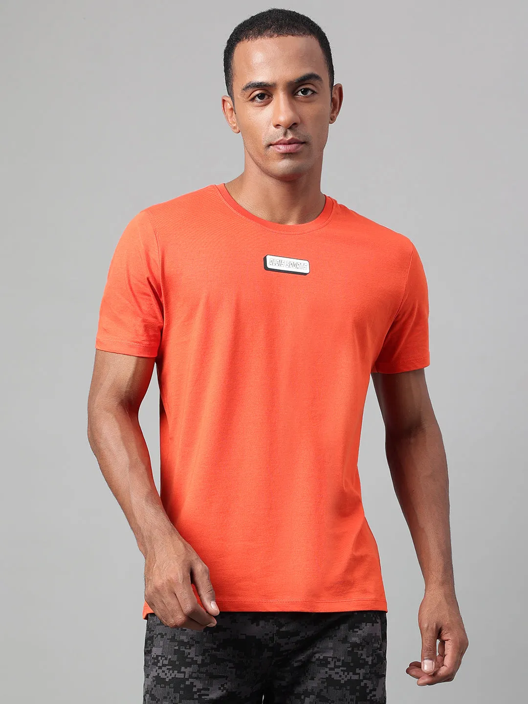 Alcis Men's Printed Orange Soft-Touch Regular-Fit Athleisure T-Shirt Luxury Mood Modern Ease