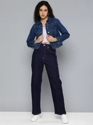 Cool Outfit Women's Navy Blue Ribcage Straight Fit High Rise Jeans